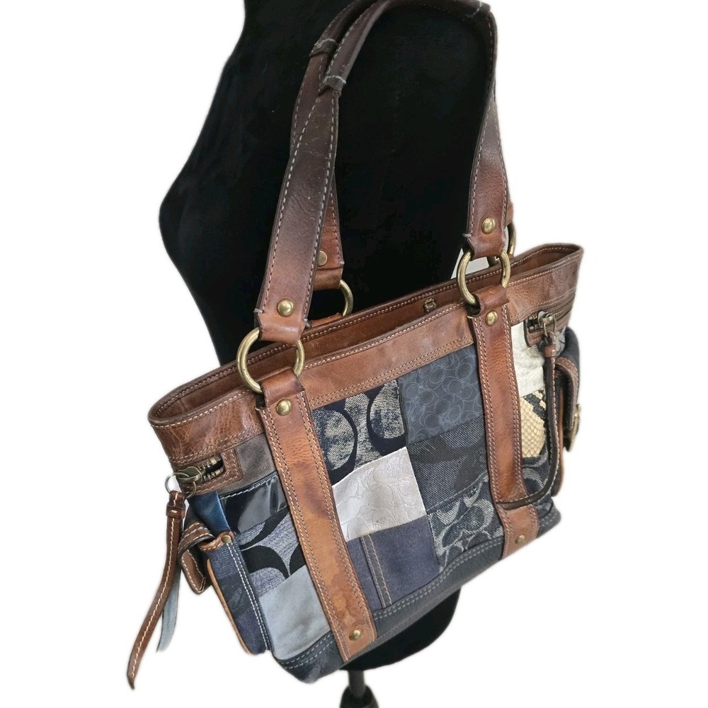 VTG 2006 COACH Limited Edition Denim Patchwork Bag Blue Brown Signature Canvas‎